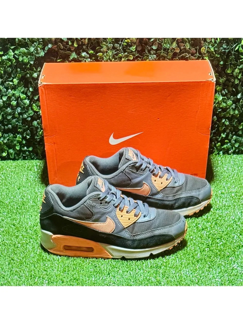 Nike Air Max 90 Black Grey Orange Women’s Size 9.5 Sneakers